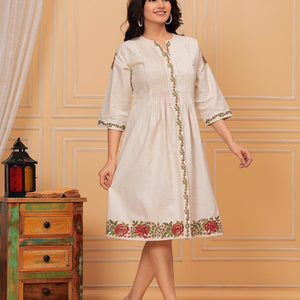 Khadi embroidered cotton dress – Hand Embroidered Dress for Women Online at Natica