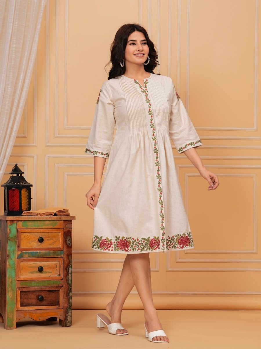 Khadi embroidered cotton dress – Hand Embroidered Dress for Women Online at Natica