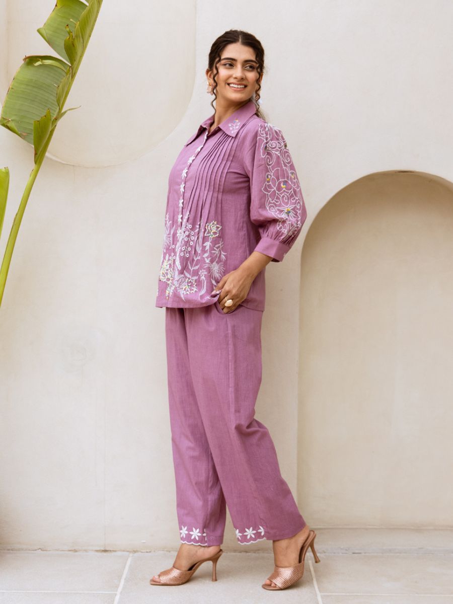 Shop Western Co-ords Set for Women Online in India – Natica purple Cotton Design