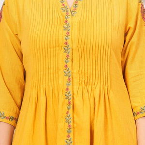 Embroidered Yellow Cotton Dress