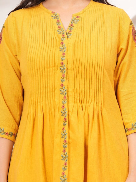 Embroidered Yellow Cotton Dress