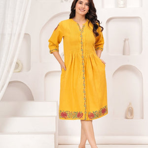 Embroidered Yellow Cotton Dress