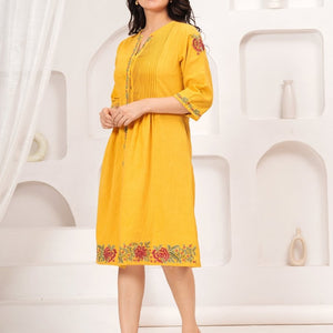 Embroidered Yellow Cotton Dress