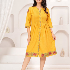 Embroidered Yellow Cotton Dress