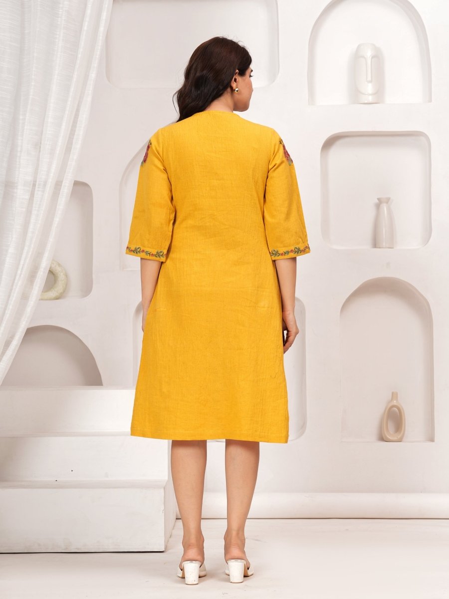 Embroidered Yellow Cotton Dress