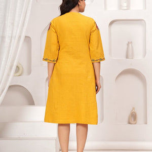 Embroidered Yellow Cotton Dress