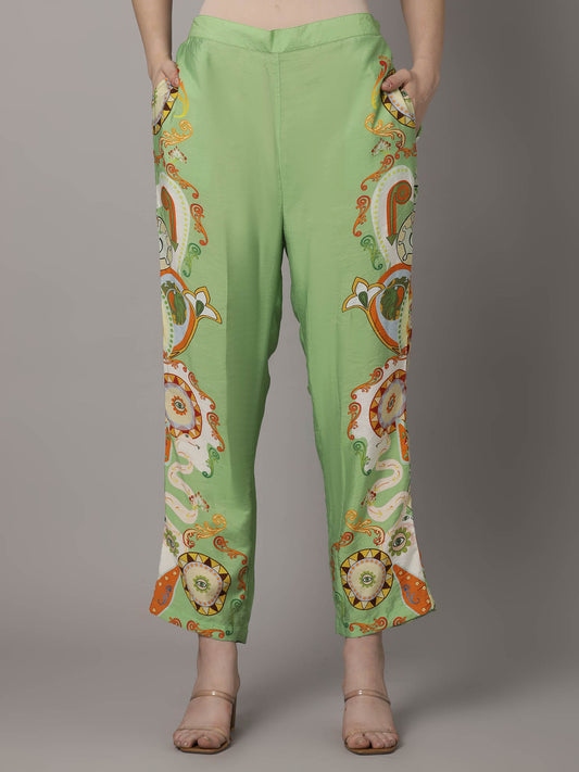 Elegant Green Silk Co-Ord Set with Floral Print