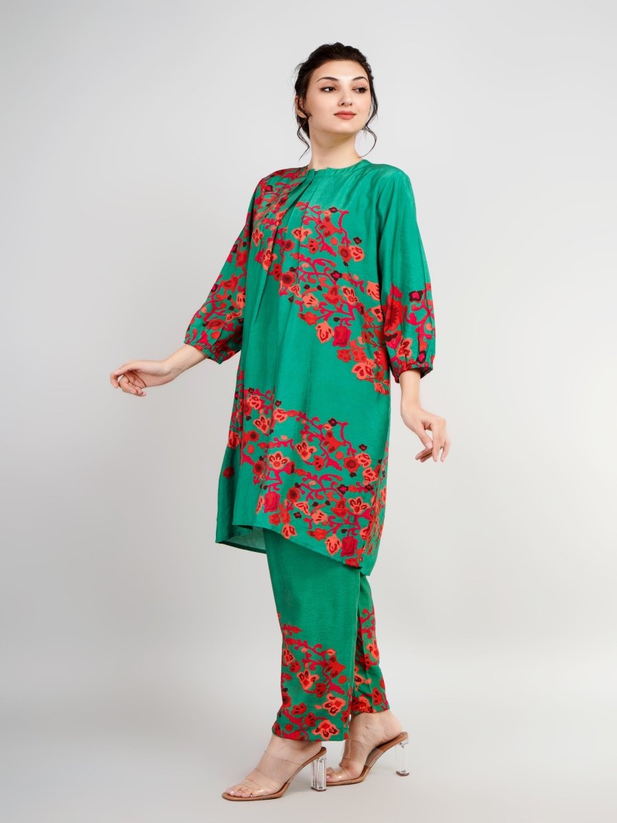 Green Silk Print Co-Ords Set