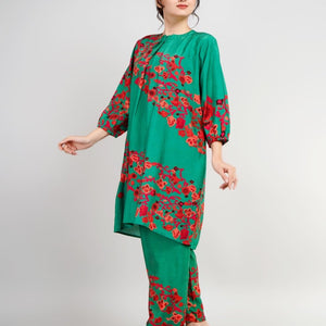 Green Silk Print Co-Ords Set