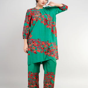 Green Silk Print Co-Ords Set