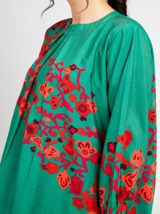 Green Silk Print Co-Ords Set