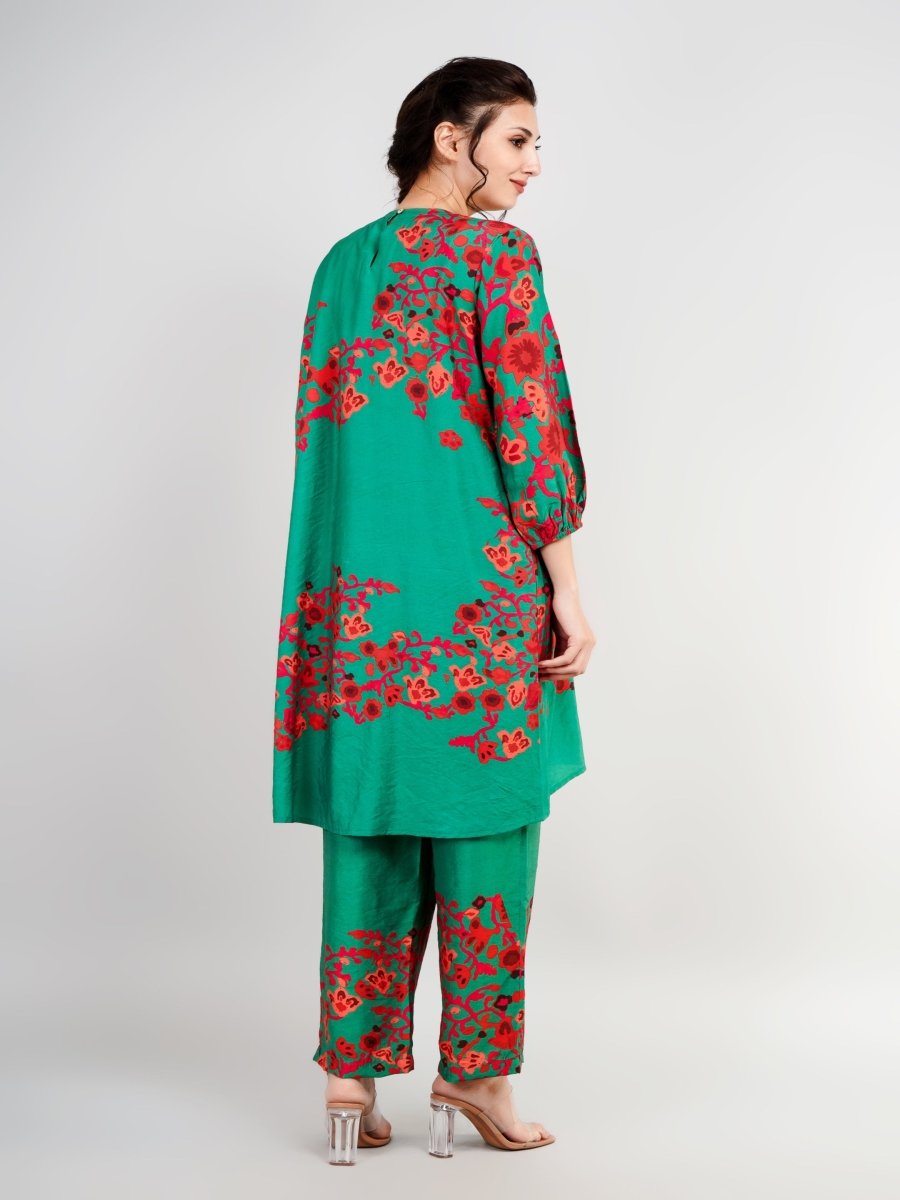 Green Silk Print Co-Ords Set