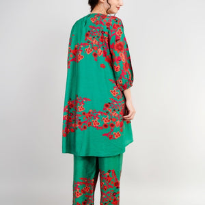 Green Silk Print Co-Ords Set