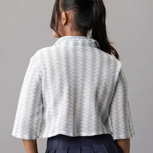 Icy Blue Knit Crop Shirt