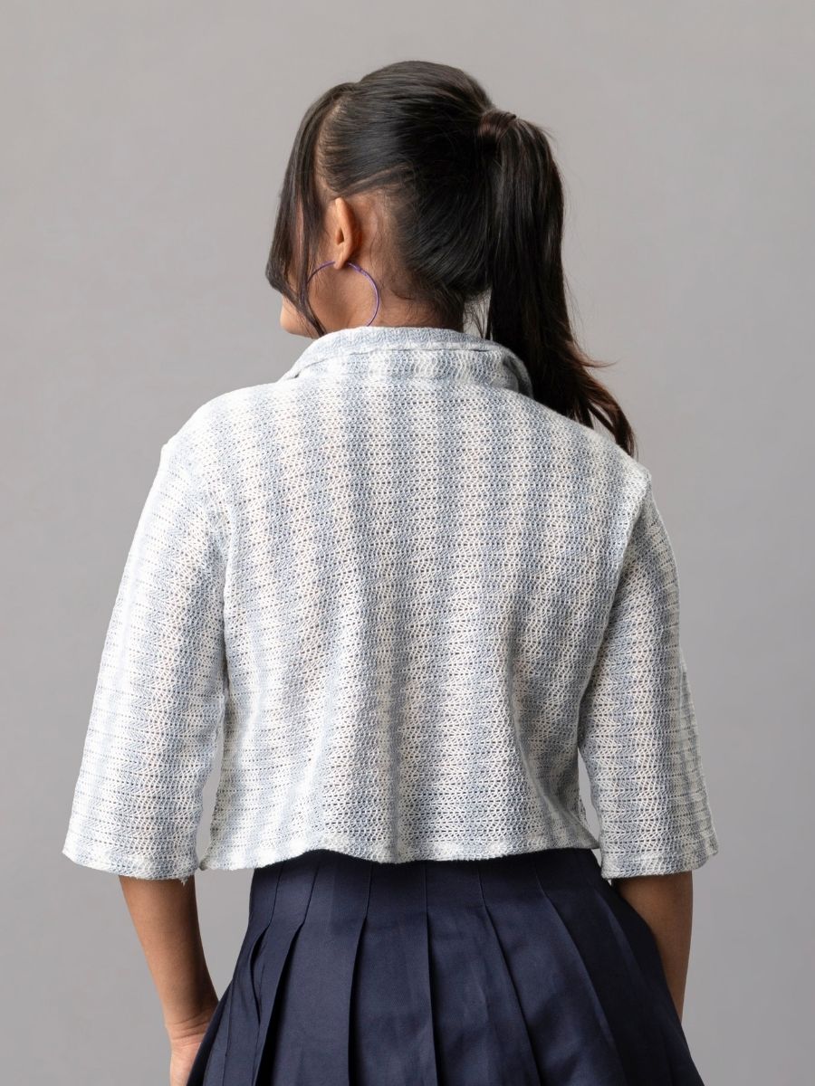 Icy Blue Knit Crop Shirt