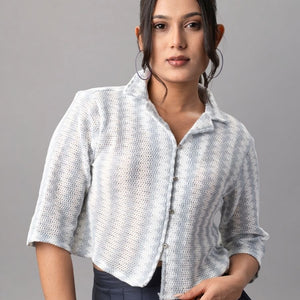 Icy Blue Knit Crop Shirt