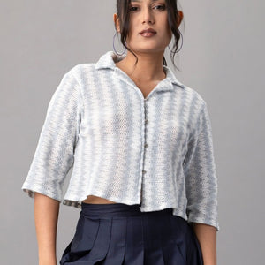 Icy Blue Knit Crop Shirt