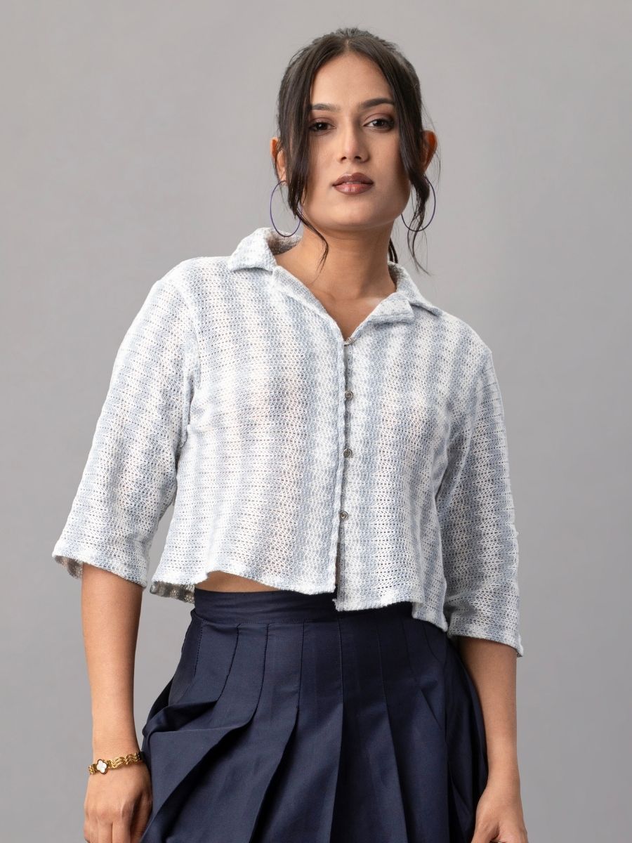 Icy Blue Knit Crop Shirt