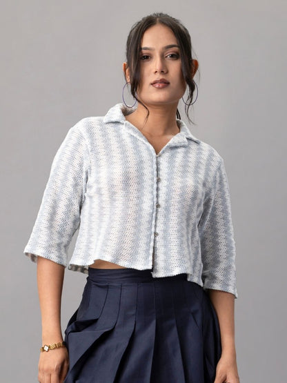 Icy Blue Knit Crop Shirt