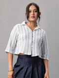 Icy Blue Knit Crop Shirt