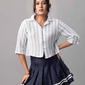 Icy Blue Knit Crop Shirt