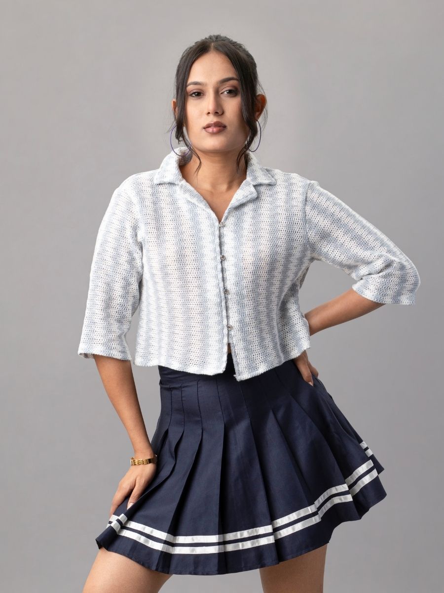 Icy Blue Knit Crop Shirt