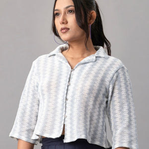 Icy Blue Knit Crop Shirt