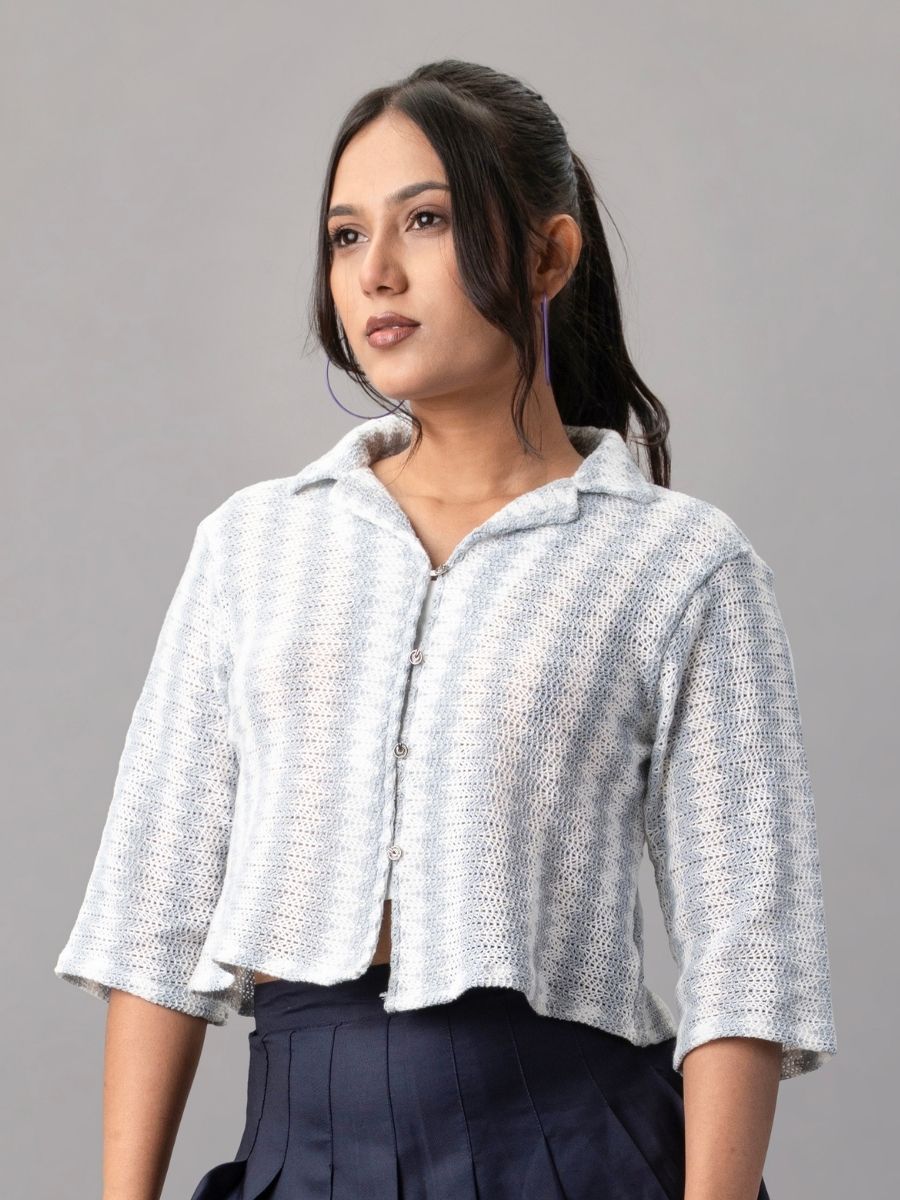 Icy Blue Knit Crop Shirt