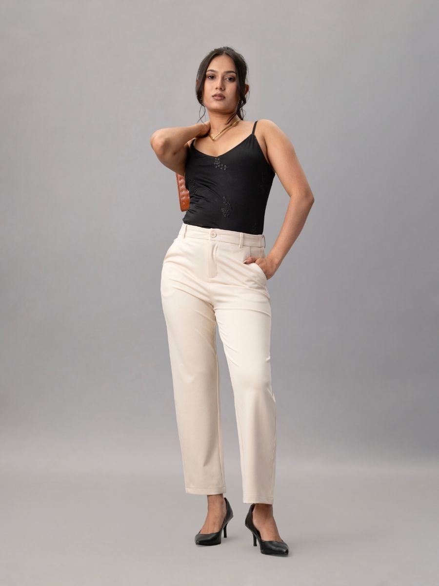 Ivory Tapered Slim Fit Work Trousers for Women Online