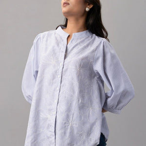 Ivory Whim Striped Cotton Shirt-Top