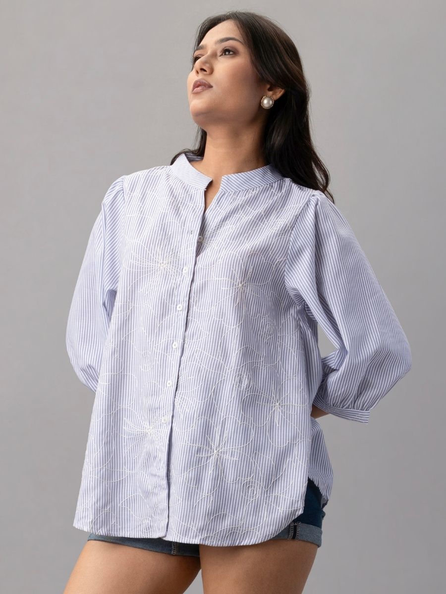 Ivory Whim Striped Cotton Shirt-Top