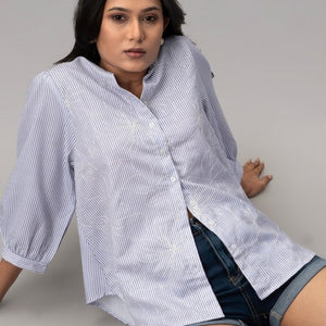 Ivory Whim Striped Cotton Shirt-Top
