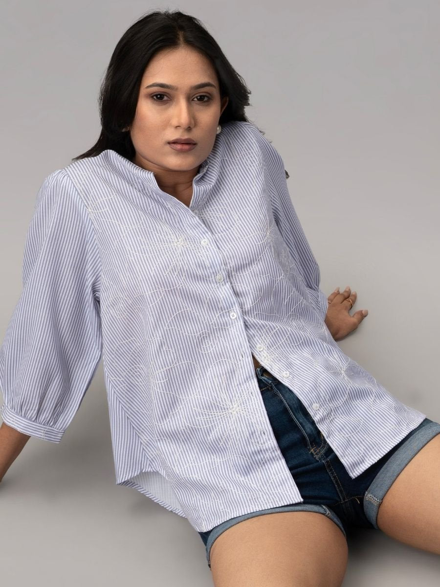 Ivory Whim Striped Cotton Shirt-Top