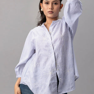 Ivory Whim Striped Cotton Shirt-Top
