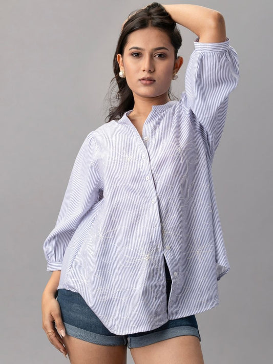 Ivory Whim Striped Cotton Shirt-Top