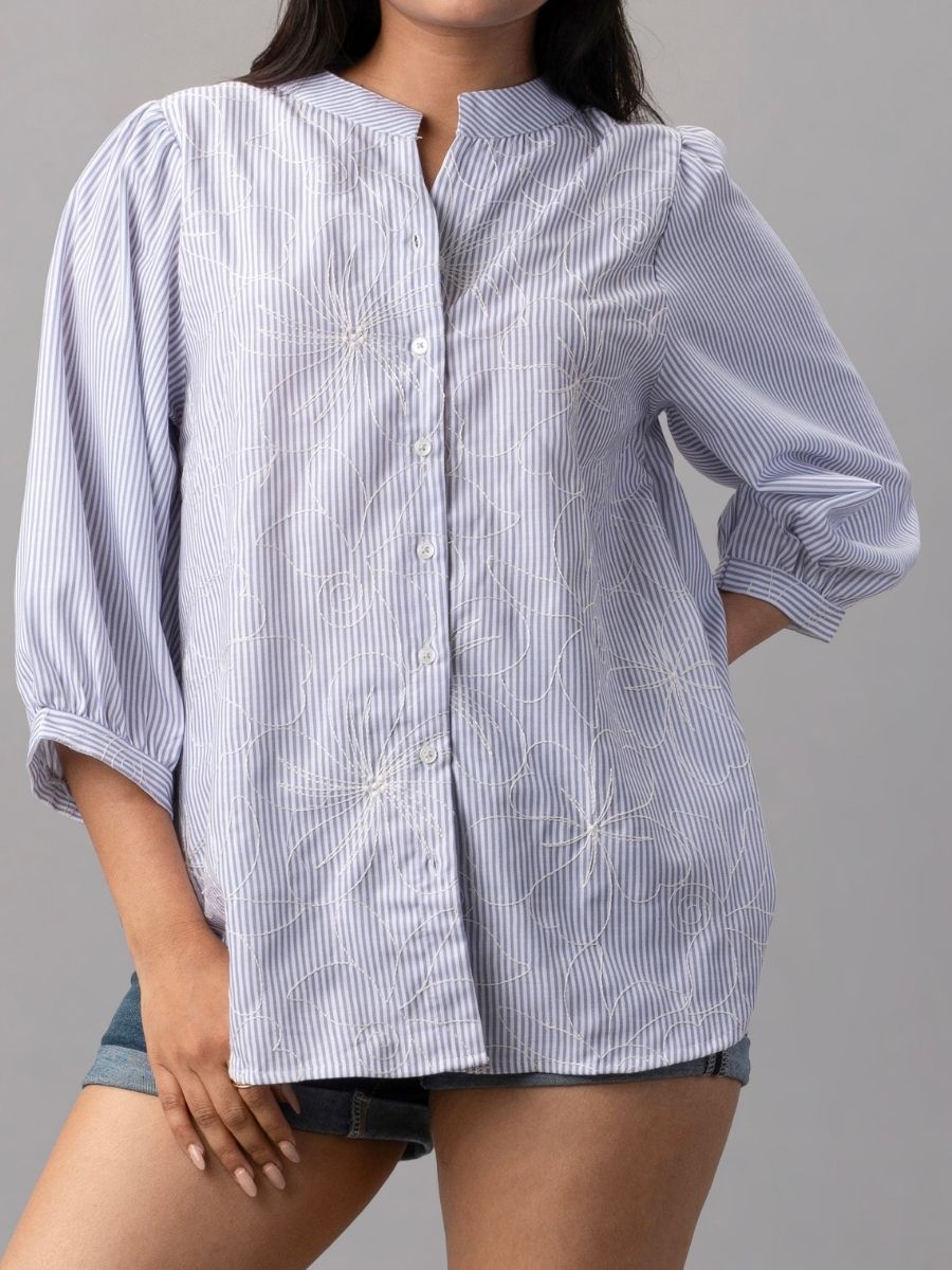 Ivory Whim Striped Cotton Shirt-Top