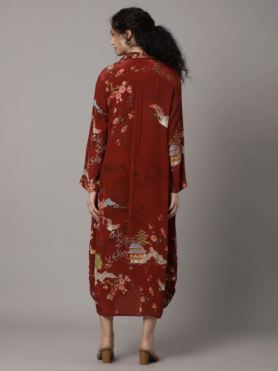 Rust Red Floral Silk Dress - Buy Work dresses for Women Online in India
at Natica