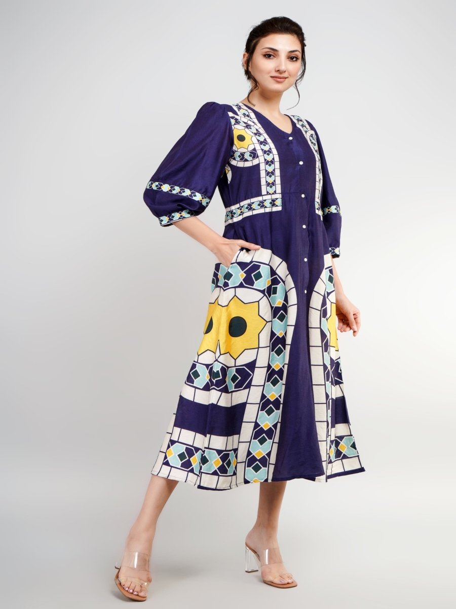 Buy luxurious silk dress with unique floral print
