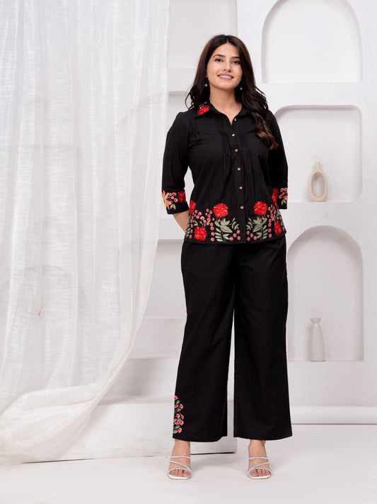 Multi-coloured Embroidered Cotton Co-Ord Set