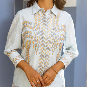 Natica Breezy Oversized Cotton Co-Ord Set – Elegant Blue Embroidery Design