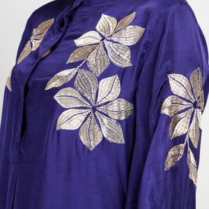 Natica Breezy Oversized Cotton Co-Ord Set – Blue Handcrafted Silk Edition