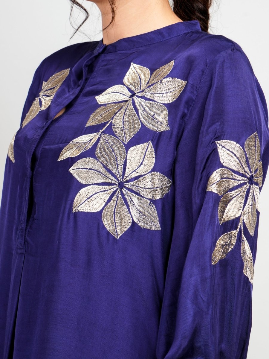 Natica Breezy Oversized Cotton Co-Ord Set – Blue Handcrafted Silk Edition