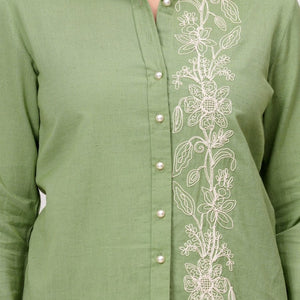 Natica Breezy Oversized Cotton Co-Ord Set – Green Silk Printed Style