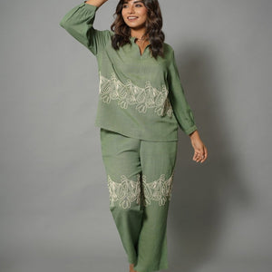 Buy Natica Stylish & Western Co-Ord Sets – Green Cotton Casual Outfit