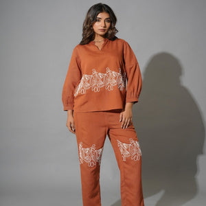 Natica Breezy Oversized Cotton Co-Ord Set – Casual Brown Edition