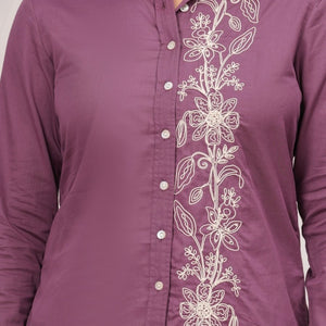 Natica Breezy Oversized Cotton Co-Ord Set – Wine Embroidered Collection