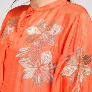 Orange Silk Co-Ord Set with Handcrafted Zari Design