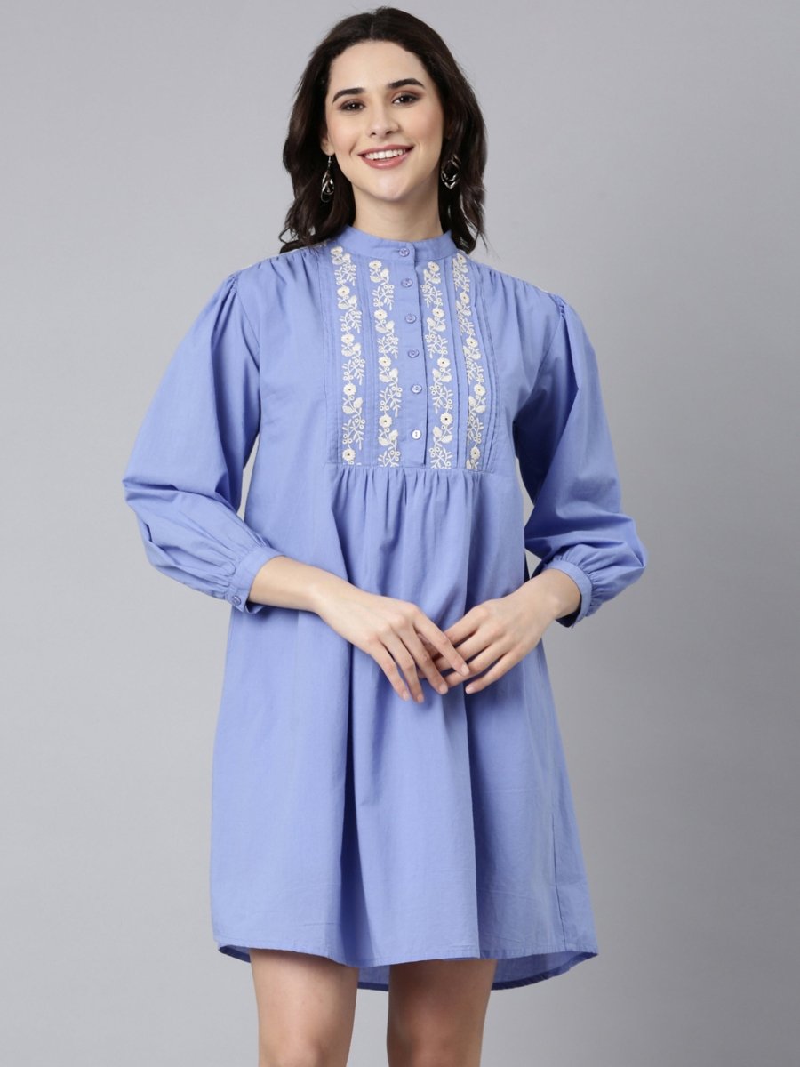 Natica pastel blue embroidered dress – Shop embroidered dresses for women online in India