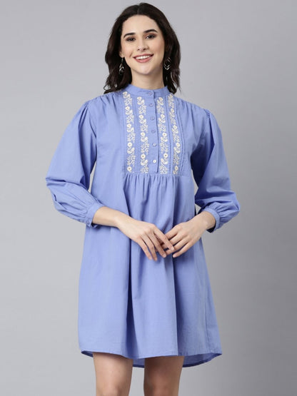 Natica pastel blue embroidered dress – Shop embroidered dresses for women online in India