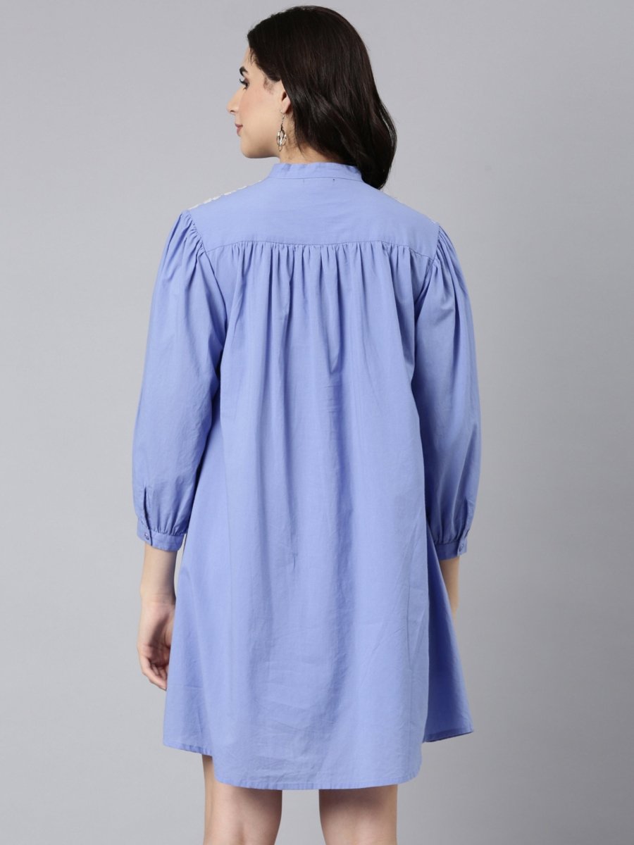 Natica pastel blue hand embroidered dress – Buy floral print dresses for women online in India